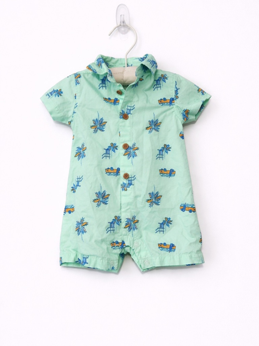 Mint Tropical Print Baby Romper